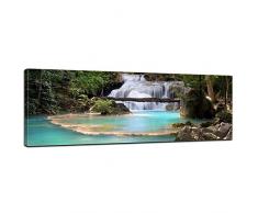Bilderdepot24 Leinwandbild Panorama Wasserfall im Wald 120x40 cm - fertig gerahmt, direkt vom Hersteller
