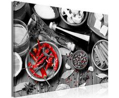 decomonkey Akustikbild Küche 90x60 cm 1 Teilig Bilder Leinwandbilder Wandbilder XXL Schallschlucker Schallschutz Akustikdämmung Wandbild Deko leise Gewürze schwarz weiß