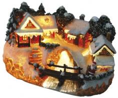 Beleuchtetes Weihnachtsdorf mit Brücke Fiberoptik Weihnachtshaus und Weihnachtsmann