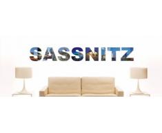 Wandtattoo farbige Wandschrift Städtename Sassnitz mit Sehenswürdigkeiten 80 x 11 cm Länge