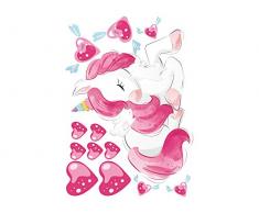 GRAZDesign Wandtattoo Süßer Einhorn rosa - Set mit Herzen - Wandsticker für Kinderzimmer Mädchenzimmer - Geschenk Mädchen - Wanddeko Pferdekopf/Blattgröße 40x57cm