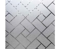 Coavas Fensterfolie Selbsthaftend Blickdicht Sichtschutzfolie Milchglasfolie Statisch Ohne Dekofolie Anti-UV für Home Office Gittermuster Weiß Matt Mit Installationsanleitung 44.5 x 200 cm