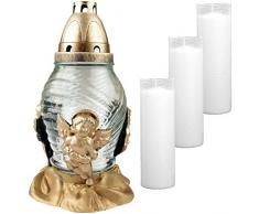 HS Candle Grablicht aus Glas Design: Engel (Weiß) inkl. 4 Nachfüllkerzen (24cm)
