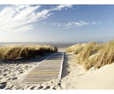 Artland Poster Kunstdruck oder Leinwand-Bild Wandbild fertig aufgespannt auf Keilrahmen Eva Gruendemann Nordseestrand auf Langeoog - Steg Landschaften Strand Fotografie Creme