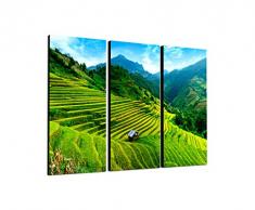 130x90cm - Keilrahmenbild Reisfeld China hügelige Landschaft 3teiliges Wandbild auf Leinwand und Keilrahmen - Fotobild Kunstdruck Artprint