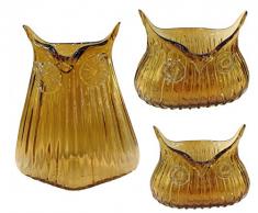 3 er Set Dekovase Eule Glasvase Vintage Vase Glas Retro Tischvasche (Orange)