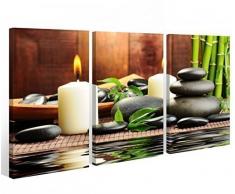 Leinwand 3 tlg. Kerze Wellness Stone Bambus Steine Bild Wandbild Feng Shui 9A403, 3 tlg BxH:90x60cm (3Stk 30x 60cm)
