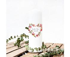 ilka parey wandtattoo-welt Hochzeitskerze Kerze zur Hochzeit Trauung Traukerze mit Magnolie Blumenherz Wunschnamen & Datum wk50
