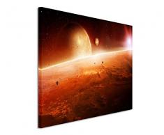 120x80cm Leinwandbild auf Keilrahmen Planeten Sonnenaufgang Weltall Wandbild auf Leinwand als Panorama