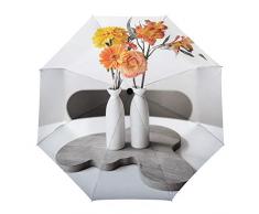 Faltbarer Reise-Regenschirm, gelbe Blumen in Keramikvase, automatisches Öffnen/Schließen, kompakter, winddichter Regenschirm für Mädchen/Frauen/Erwachsene