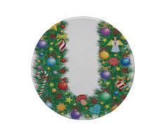 Rutschfreies Gummi-rundes Mauspad Buchstabe U Zuckerstangenpilze Engelsfigur auf Weihnachtsbaum Saisonale Zusammensetzung und Buchstabe U Dekorativ mehrfarbig 7.9x7.9x3MM