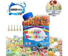 NOCHME Wasserperlen Gelperlen Bunt, 50000 ST Ungiftig Wasserkugeln Deko Wachsen In Wasser, Gel Perlen, Klar Gelee Wassergel-Kugeln für Vase Füllstoff Pflanzen,Blumen,Haupt Dekoration(Extra 5 Ballons)
