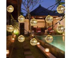 Lichterketten Stringmains ， marokkanische Kugel 20led Globe Fairy Solarbetriebene Kugellaterne Weihnachtsbeleuchtung ， für Garten im Freien ， Eiszapfen Lichterkette ， warmes Whi