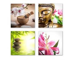 Feng Shui Bilder Set B schwebend, 4-teiliges Bilder-Set jedes Teil 19x19cm, Seidenmatte Optik auf Forex, Moderne Optik, UV-stabil, wasserfest, Kunstdruck für Büro, Wohnzimmer, XXL Deko Bild