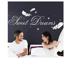 Grandora Wandtattoo Spruch Sweet Dreams I Silbergrau (BxH) 100 x 28 cm I Sterne Federn Wandaufkleber Schlafzimmer Aufkleber Wandsticker Kinderzimmer Sticker W5102
