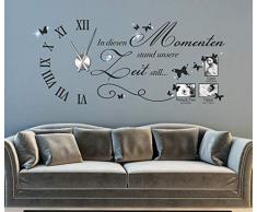 tjapalo® s-pkm477 Wanduhr Wandtattoo Uhr Wohnzimmer Wandsticker Spruch in diesen Momenten mit Kristallen Uhrwerk Namen u Datum