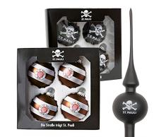 FC St. Pauli 9er Christbaumset Tannenbaumspitze Weihnachtskugeln Dekoration Totenkopf Vereinslogo Streifen schwarz braun-weiß