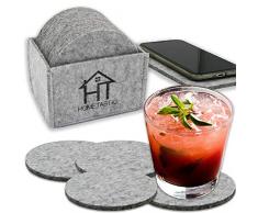 Premium Filzuntersetzer im 14er Set | 12 Glasuntersetzer mit Aufbewahrungsbox + 2 Tischuntersetzer fürs Smartphone | Untersetzer in hellgrau für Bars, Getränke, Tassen und Glas (rund hellgrau)