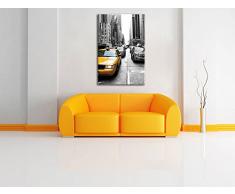 Gelbes Taxi in New York schwarz/weiß, Format: 70x100 auf hochkantiges Leinwand, XXL riesige Bilder fertig gerahmt mit Keilrahmen, Kunstdruck auf Wandbild mit Rahmen, günstiger als Gemälde oder Ölbild, kein Poster oder Plakat