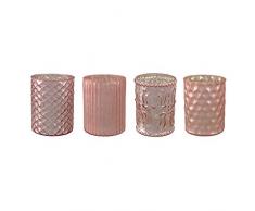 Unbekannt Glas- TEELICHT mit DEKOR ca 10 cm. 4 STÜCK. Teelichtglas teilw. verspiegelt. ROSA -10