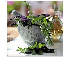 Artland Glasbilder Wandbild Glas Bild einteilig 30x30 cm Quadratisch Stillleben Essen Gewürze Lebensmittel Küche Fotografie Grün Kräuter Mörser T5RH