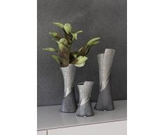 GILDE Moderne Vase Keramikvase Tischvase Dekovase Vase grau silber mit Relifierung, 9x12x30 cm
