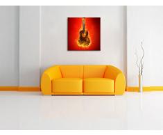 Brennende Gitarre Heiße Flammen , Format: 70x70 auf Leinwand, XXL riesige Bilder fertig gerahmt mit Keilrahmen, Kunstdruck auf Wandbild mit Rahmen, günstiger als Gemälde oder Ölbild, kein Poster oder Plakat