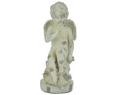 Deko Engel aus Ton weiß grau beige 29,5cm hoch Engelsfigur Figur Podest sitzend