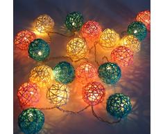Guru-Shop Rattan Ball LED Kugel Lampion Lichterkette -rosa/türkis/natur, Stimmungsleuchte, Dekorative Girlande, Partylichterkette