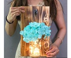 QYL Rustikale Hängende Glas Wandleuchter LED Wand Aus Holz Seide Hortensie Flower LED Streifen Wohnkultur,Blue