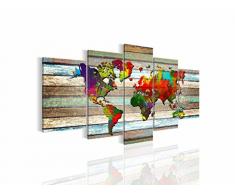 Bilder Weltkarte World Map Wandbild 200 x 100 cm Vlies - Leinwand Bild XXL Format Wandbilder Wohnzimmer Wohnung Deko Kunstdrucke Bunt 5 Teilig - MADE IN GERMANY - Fertig zum Aufhängen 105451a