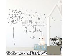 Wandtattoo Babyzimmer Wandsticker Pusteblume Spruch Zitat & Sterne mit Namen & Datum M2342 - ausgewählte Farbe: *Mittelgrau* ausgewählte Größe: *XL - 140cm hoch x 177cm breit*