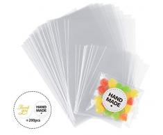 Anstore 200 Cellophantüten klar Zellophantüten Tütchen transparent kleine Kindergeburtstag Gastgeschenke Zellophanbeutel, Süßigkeiten Bonbons tüten OPP Geschenktüten Plätzchen mit 200 Stück Aufkleber