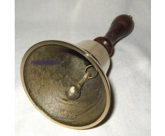 magicaldeco Stabile Handglocke, Barglocke Messing mit Holzgriff Höhe 22 cm- lauter Klang