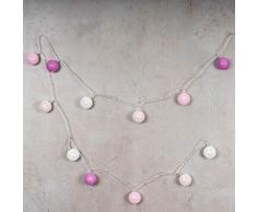 levandeo 15er Lichterkette LED Kugeln Lampions Baumwolle Rosa Pink Weiß Cotton Girlande Deko Cottonballs