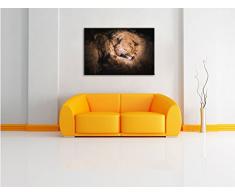 Männer & Frauen Löwe kuscheln Kunst Pinsel Effekt, Format: 60x40 auf Leinwand, XXL riesige Bilder fertig gerahmt mit Keilrahmen, Kunstdruck auf Wandbild mit Rahmen, günstiger als Gemälde oder Ölbild, kein Poster oder Plakat