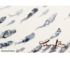 KunstLoft® Acryl Gemälde Im SOG des Fischschwarms 80x80cm | original handgemalte Leinwand Bilder XXL | Fische im Schwarm auf Weiß Weiß Grau | Wandbild Acrylbild modern Kunst einteilig mit Rahmen