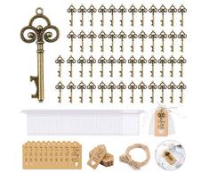 ASANMU Gastgeschenke Hochzeit für Gäste, Vintage Schlüssel Flaschenöffner + Organza Beutel + Kraftpapier Geschenkanhänger + Natürlicher Jute für Hochzeitsdeko Babyfeier Partygäste Bankett (50 Stück)