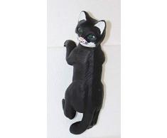 JS GartenDeko Dekorationsfigur Katze kletternd klein H 26 cm Dekofigur schwarz-weiß Tierfigur aus Kunstharz