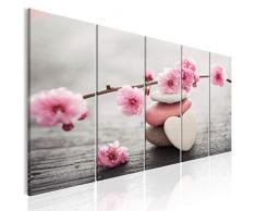 decomonkey Bilder Blumen Spa 225x90 cm XXL 5 Teilig Leinwandbilder Bild auf Leinwand Wandbild Kunstdruck Wanddeko Wand Wohnzimmer Wanddekoration Deko Zen Feng Shui Liebe Herz rosa