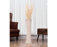 Leewadee Große Bodenvase für Dekozweige hohe Standvase Design Holzvase 75 cm, Mangoholz, White wash