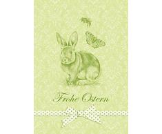 fioniony Osterkarte Frühlingsgrüße zu Ostern: Frohe Ostern Edle Retro Ostergrußkarte in Grün mit Einer Geschenkschleife und mit einem Osterhase, Biene, Schmetterling als Zeichnung (Mit Umschlag) (4)