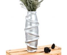 Leewadee Kleine Bodenvase für Dekozweige hohe Standvase Design Holzvase, 14x 41 cm, Mangoholz, Silber