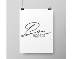 papierschmie.de Spruch-Poster | Küche Schlafzimmer Wohnzimmer WG | Poster A4 | Kunstdruck als Wand-Dekoration für Den Bilderrahmen | Redewendung Zitat Motivation (Motiv: Bon appétit)