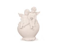 TEMPELWELT Deko Engel Figur Schutzengel Engelpaar Sitzend Auf Herz 8,5 x 5,5 cm, Polystein Creme Weiß Strass Stein Glitzerstein, Engelkinder Liebesengel Dekoengel