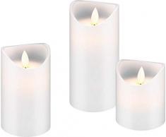Goobay 3er Set LED Echtwachs-Kerzen, weiß - Set aus 10, 12,5 und 15cm hohen Kerzen