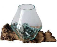 Geschenk Deko Einzigartige Gamal Wurzelholz Glasvase B-Ware Ø Glas 15-16 cm Wurzel Holz Teakholz Vase Glas M