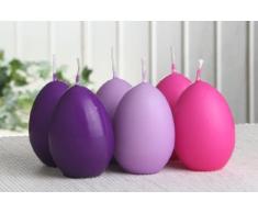 6x Eikerzen, klein, ca. 6 x 4,5 cm, lila/violett-flieder-pink