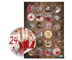 24 Adventskalenderzahlen 1 bis 24 zum Basteln Sticker Aufkleber Adventskalender Zahlen 4 cm Weihnachtskalender zum Papiertüten zukleben Fotomotive rot braun grün natur
