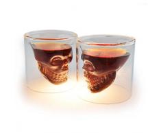 Totenkopfglas (70ml), Skullglas für die Hausbar, Party, Halloween, Geschenk im Totenkopfdesign, für Vodka, Whiskey, Shots, Likör, Totenkopf, Schnapsglas, Metal, Rock, Bones, Farbe: Transparent